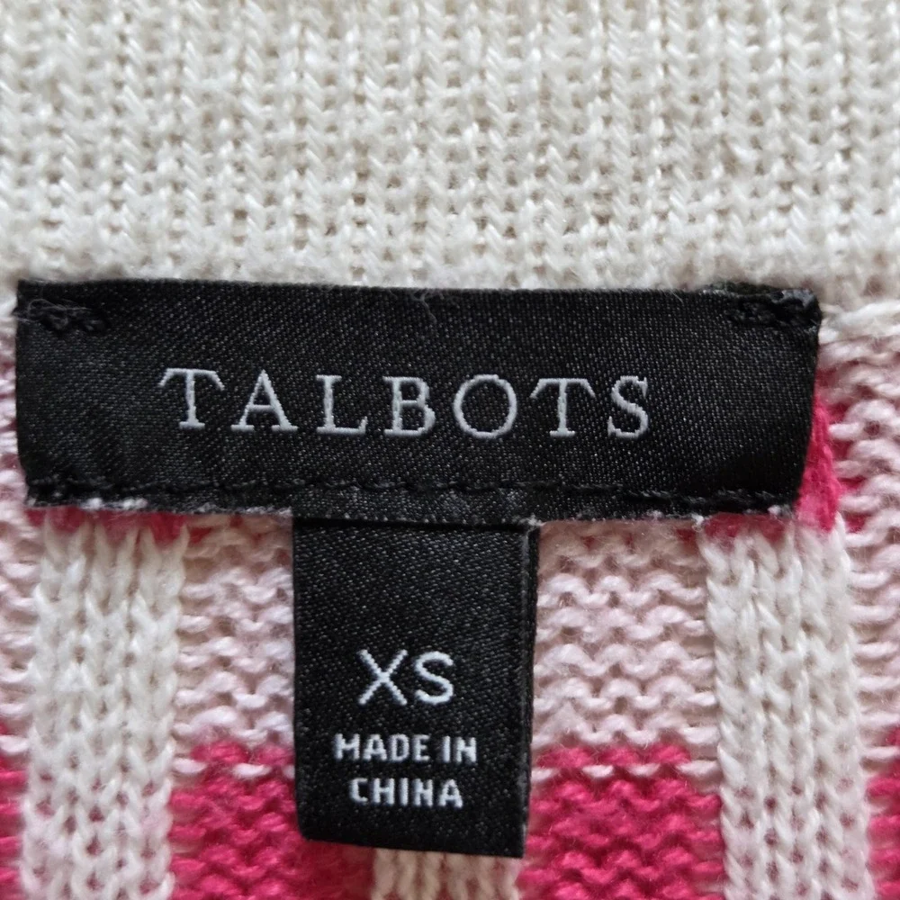 Talbots Sweater Womens XS Gray Pink Striped Crew Neck Long Sleeve Knit Pullover - Picture 5 of 8